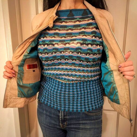 Vintage GIORGIO CUIRS Beige Leather Flight Jacket / Bomber, Sz 4 / 6 - Picture 2 of 16